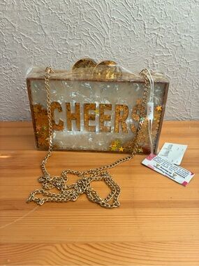 Bari Lynn CHEERS gold glitter stars box purse